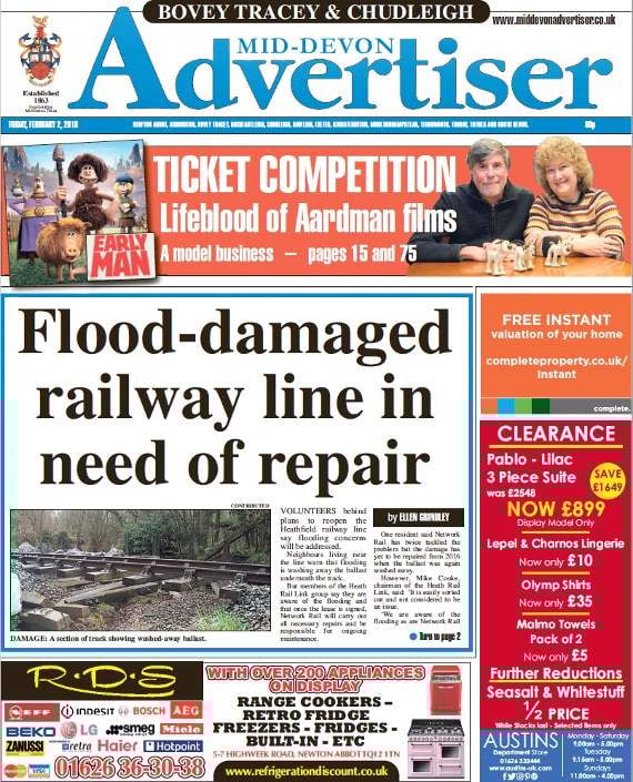Bovey Tracey & Chudleigh Flooddamaged railway line in need of repair