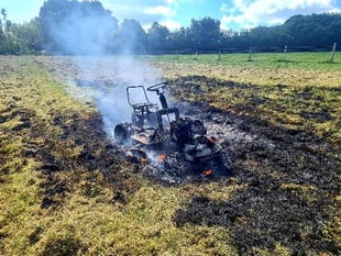 Ride on mower catches fire in paddock