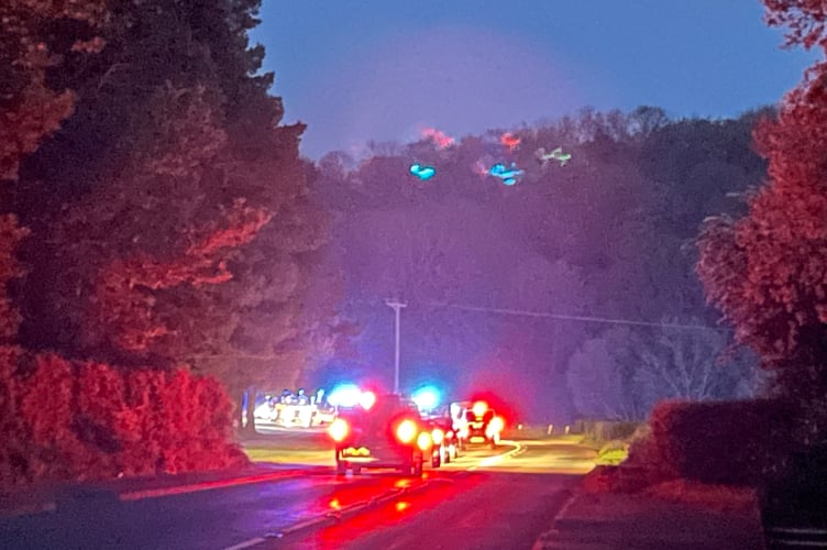 Traffic queuing at the accident scene near Crediton.