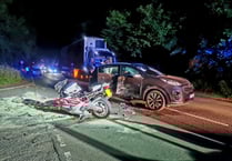Two hurt in crash between motorbike and SUV