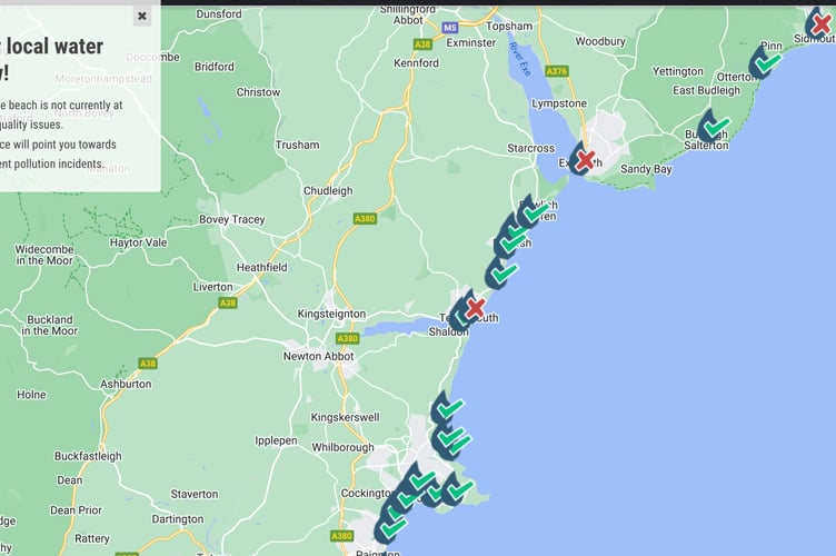 The Safer Seas Service map issued by Surfers Against Sewage today, Wednesday.
SAS (Aug 17) 