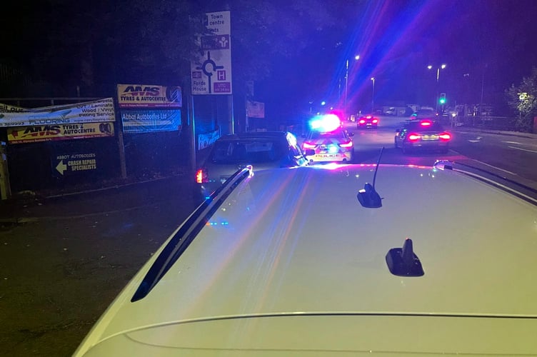 POLICE seized the car in Kingsteignton last night after the owner, allegedly with a provisional licence, was clocked doing 41 mph in a 30mph zone.
The Devon and Cornwall Roads Policing Team later tweeted: 'This Toyota was seen being driven at 41 MPH in a 30 in Kingsteignton. 
'On being stopped the driver was a provisional licence holder delivering food without business insurance. 
'Vehicle seized and driver reported to court.'
3656/3315
Picture: Police : August 18 2022