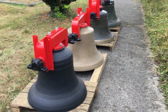 The newly refurbished bells at St Mary’s, Denbury