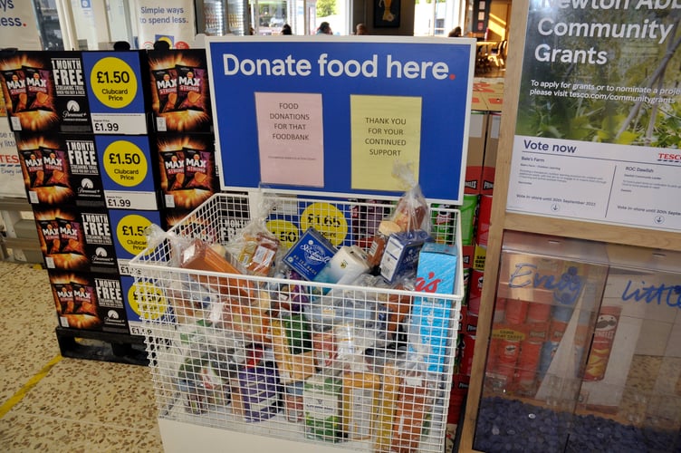 Tesco Kingsteignton’s drop off point for customer donations to be collected by THAT food bank volunteers.