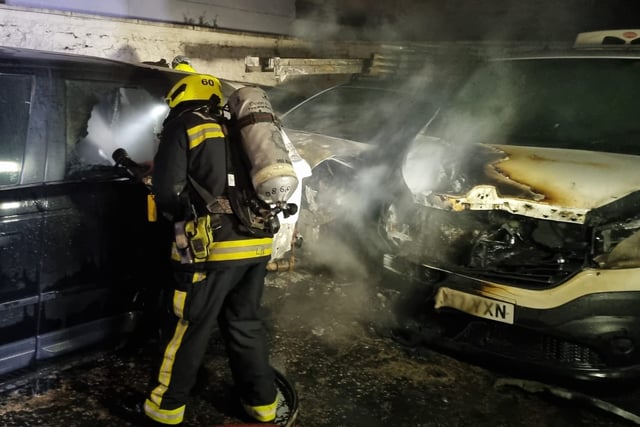 Five cars on fire – dramatic new pictures from firefighters