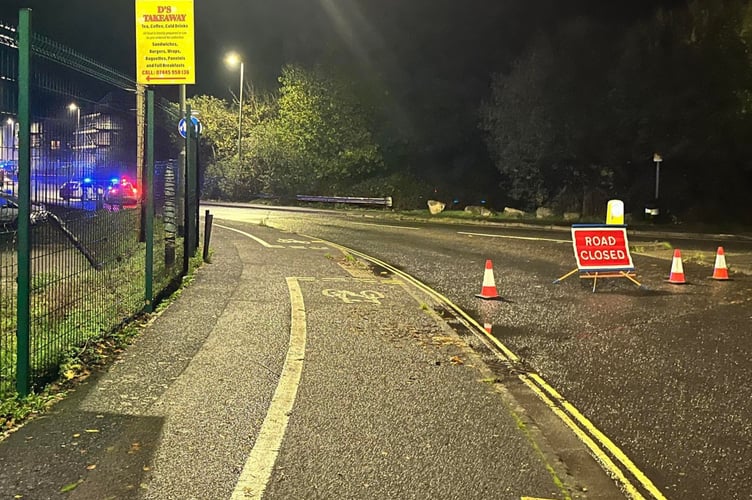West Gold Road in Newton Abbot is sealed off while police and emergency teams deal with a crash between a lorry and another vehicle.
Picture supplied 9Noc 22)