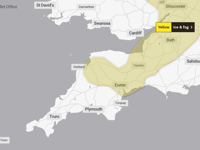 Yellow weather warning of ice and fog affecting Devon