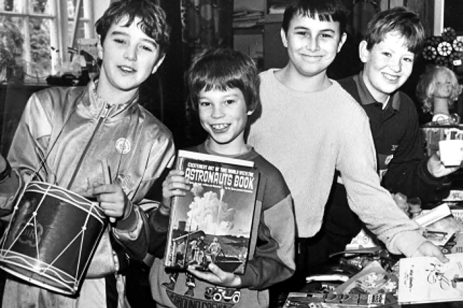 Youngsters at Bovey Tracey Primary School’s Christmas fayre  in December 1988. That year money raised from the event was going to the BBC ‘s Blue Peter appeal for  Kampuchea to pay  for vital repairs to water systems and the building of new wells and pumps.
