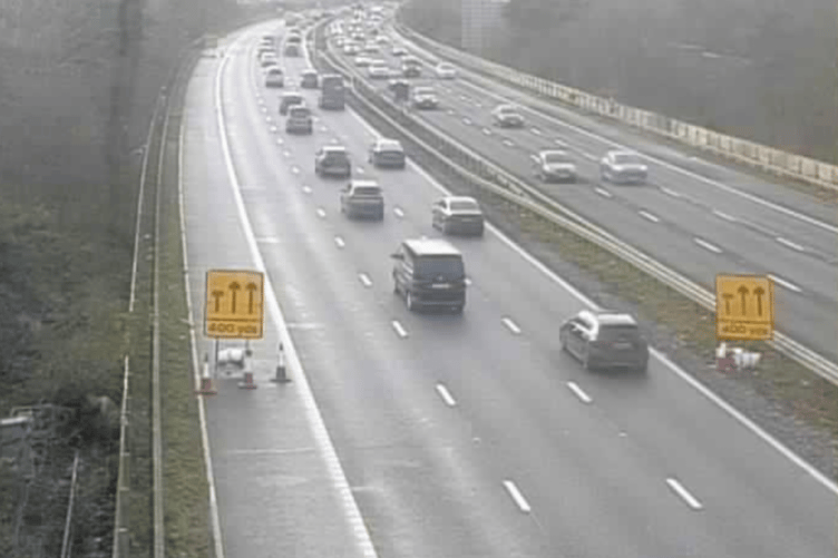 Traffic southbound on the M5 near Exeter