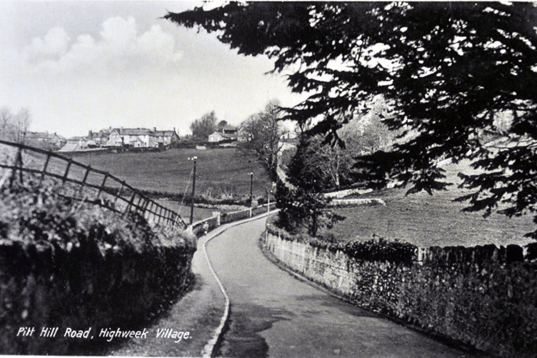 Looking up Pitt Hill Road towards Highweek Village.