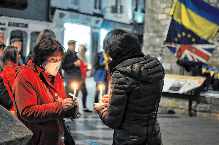 One of many night time vigils held in Teignbridge for the people of
Ukraine.