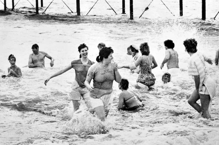 Braving the chilly waters in 1988.