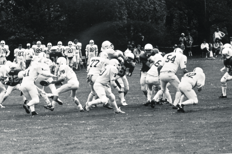 Gridiron action as American Football is played for possibly the first time in Keyberry Park, Newton Abbot. Details are a bit scant about who the teams were but it’s possible one was the Torbay Trojans.