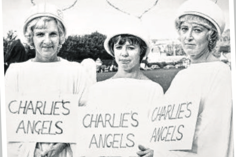 Halo there! Sylvia Caunter, Carol Bowden and Heather Patch as Charlie’s Angels