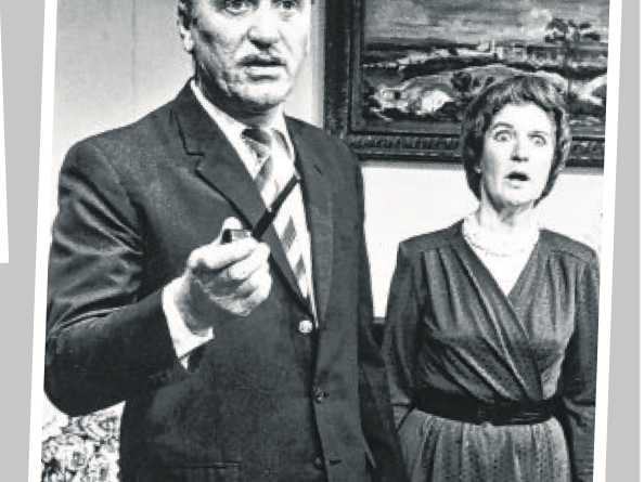  Dawlish Rep’s autumn 1988 presentation of A Murder is Announced. Rob Voysey as Inspector Craddock and Marie Thompson as Letitia Blacklock.