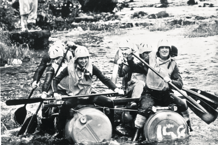 The crew of Raft 158 just seem happy to have survived their trip over Staverton Weir back in the autumn 1982