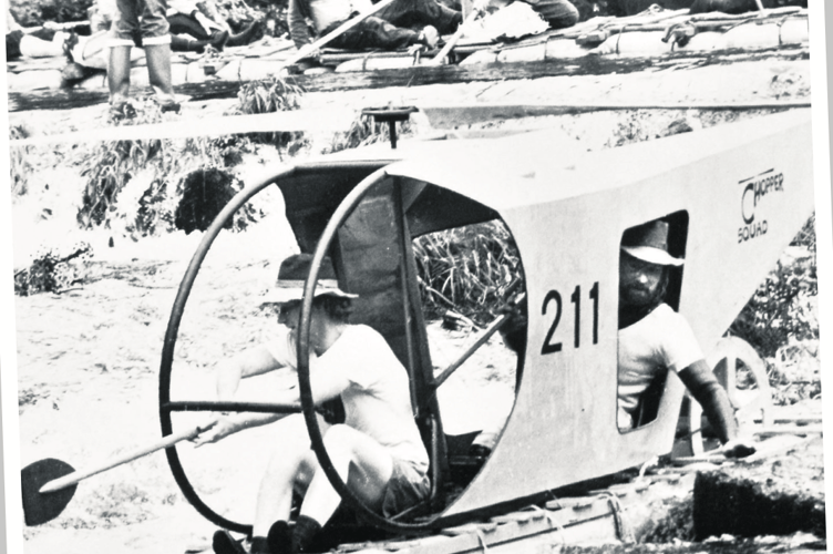 Flights of fancy in 1979 as Chopper Squad fly with ease over Salmon Leap Weir