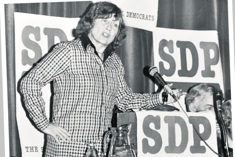 Shirley Williams MP speaking at Teignmouth’s Carlton Theatre in April 1983.