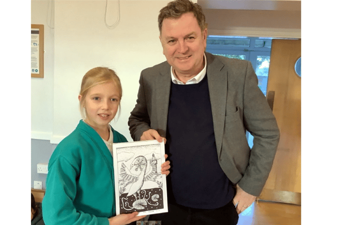 Nine-year-old pupil pupil Daria Viushynska had a pleasant surprise for MP Mel Strie when she presented him with a special drawing