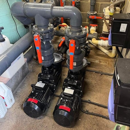 The two variable speed pumps installed at Bovey Tracey Swimming Pool