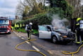 Pictures of car severely damaged in fire on A38 this morning