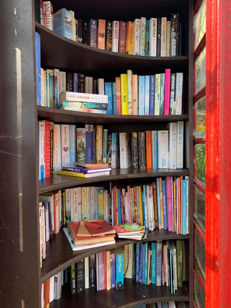 Miniature library in a phone box opposite the Palk Arms in Hennock
