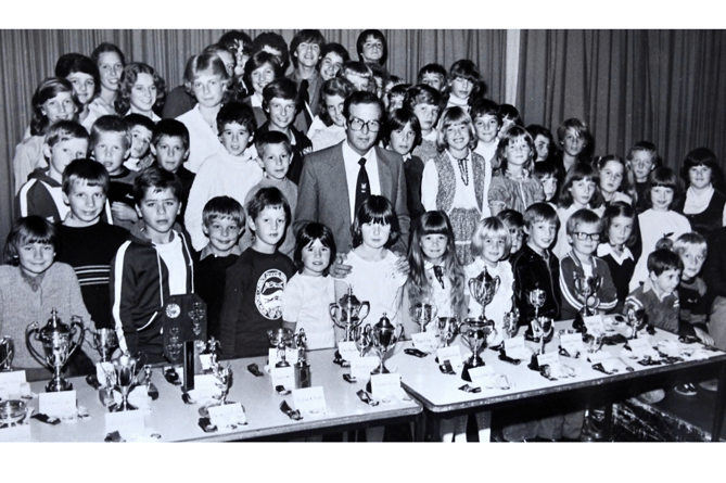 A plethora of pool-gained prizes for junior members of Newton Abbot Swimming Club at their presentation evening in September 1981.