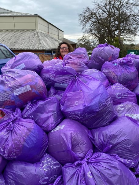 Claire Hannaford with her clothing donations