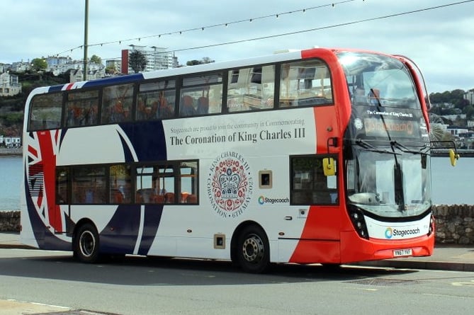 Stagecoach South West's eye catching double decker bus that has been unveiled to celebrate the Kingâs Coronation will be a regular visitor to Newton Abbot.
Picture: Stagecoach (May 2023)