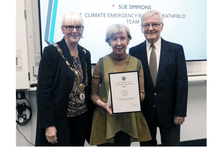 Cllr Sheila Brooke and Cllr Tony Allen with Environmental Champion Sue Simmons.