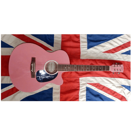 The guitar in question, signed by the Sex Pistols' Johnny Rotten