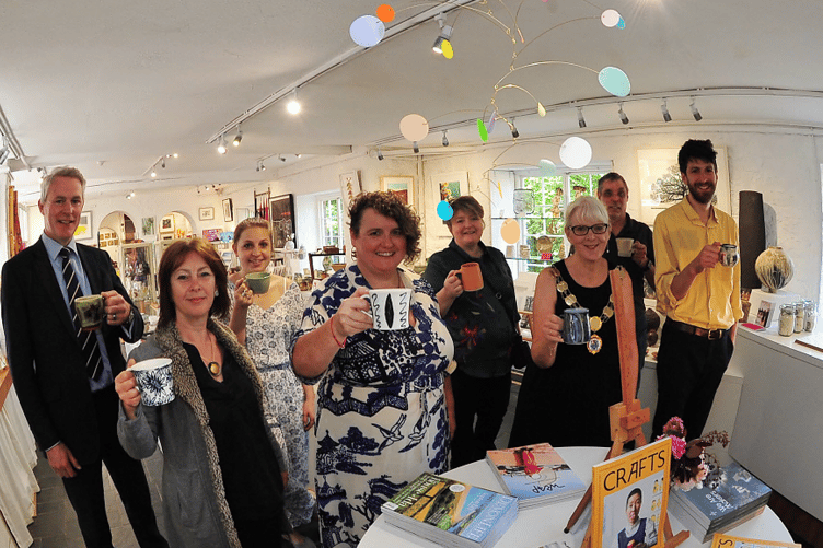 From left, Richard Notman, principal of Stover School, Su Kaye, Craft Festival Adult Education Co-Ordinator; Emma Rendell, of Pom Stitch Tassel; Sarah James, Director at Craft Festival; Charlotte Wignall from Wignalls; Bovey Tracey mayor Cllr Sheila Brook; Ray Wignall of Wignalls; and Ian Wilkins, Make South West.