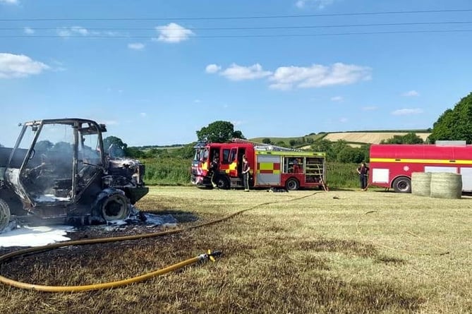 Firefighters from Chagford and Danes Castle were called in to deal with a tractor fire yesterday afternoon, Saturday.The tractor was completely destroyed in the blaze and Chagford Fire Station has relesed this picture of the fire on their Facebook pages adding: 'A crew from Chagford along with our colleagues from Danes Castle attend a tractor fire at Yeoford this afternoonThe tractor was completely destroyed.'(3-6-23)