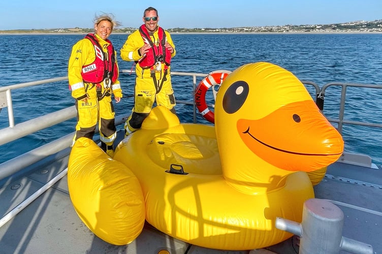Coastguards have issued a warning about inflatables after they rescued two men who floated out to sea - on a giant blow up DUCK.
Picture SWNS