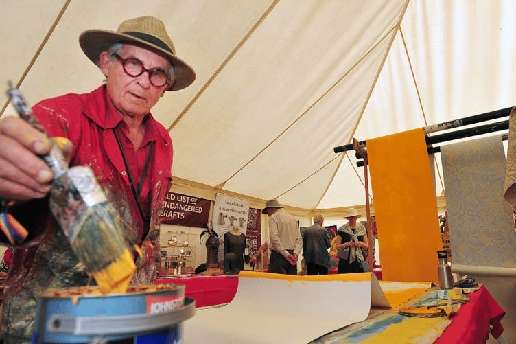 On the Red List of endangered crafts. Traditional wallpaper creator Hugh Dunford-Wood from Dorset.