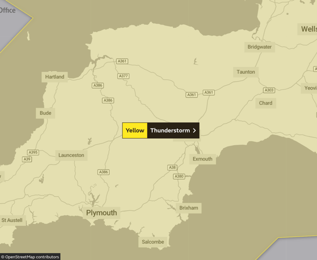 Met Office issues yellow thunderstorm warning for Sunday