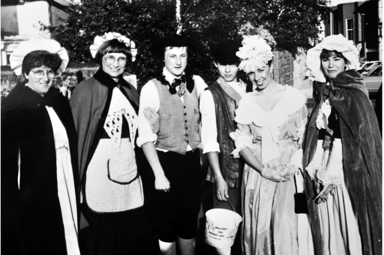 Dressed up for the Georgian era - Mrs B Wood, Mrs L Lasbrey, Mr E Hepworth, Mr J Lasbrey, Miss S Dewitte and Mrs R Spruce.