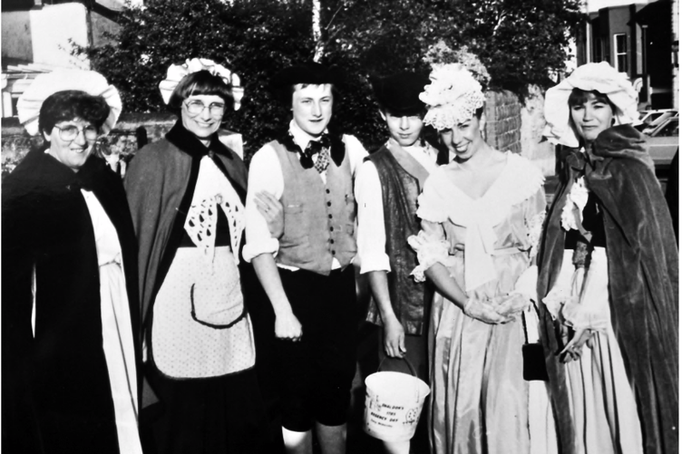 Dressed up for the Georgian era - Mrs B Wood, Mrs L Lasbrey, Mr E Hepworth, Mr J Lasbrey, Miss S Dewitte and Mrs R Spruce.
