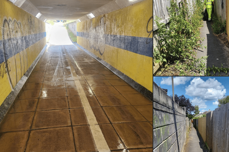 Newton Abbot Town Council's Facilities Maintenance officers deep clean subway at Penn Inn Roundabout