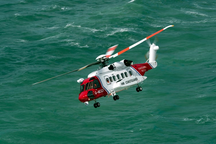 Newquay Coastguard Rescue Helicopter on exercise on the North Cornwall Coast