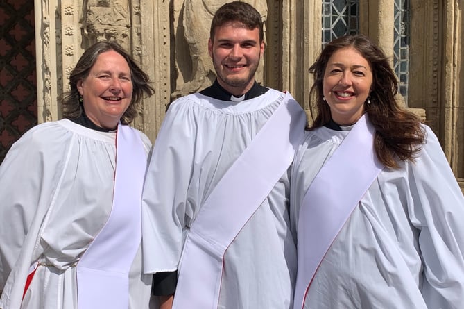 16 new members of the clergy were ordained at Exeter Cathedral.
They included three members of the same family: The Rev Julie Wheeler, her son, the Rev Charles Wheeler and his wife, the Rev Miriam Brandon-Wheeler.
Picture: Exeter Diocese (1-7-23)
