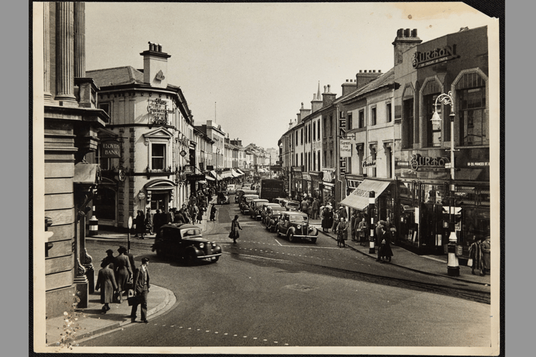Black and white photograph of Queen Street, Newton Abbot.jpg
