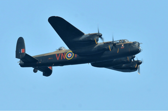 Grand old lady of the skies - the steady roar of four Merlin engines as the Avro Lancaster flies overhead.