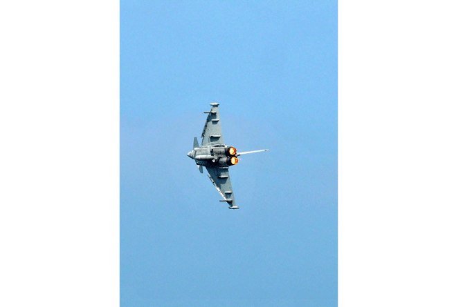 Kick the tyres and  light the fires - the RAF’s Typhoon goes to full reheat above Teignmouth.