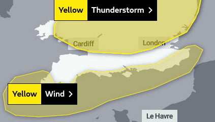 The Yellow warning of stormy weather issued by the Met Office on August 1,2023.Image - Met Offfice