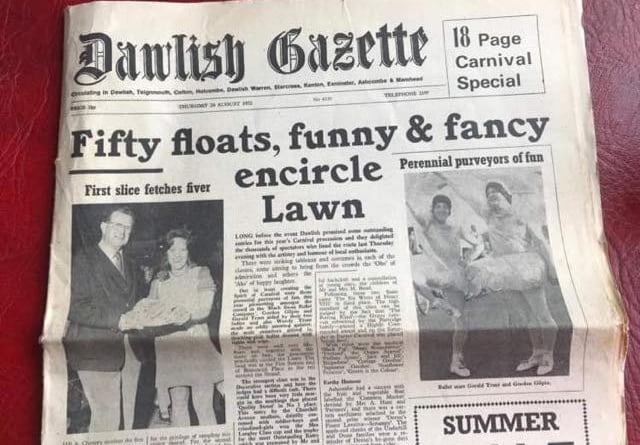 Front page of Dawlish Gazette from 1972 celebrating carnival. Photo from Wendy Fletcher 