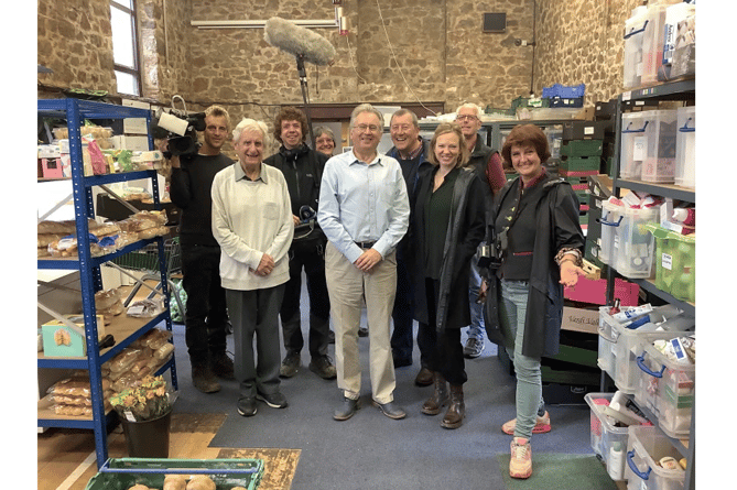 A German TV crew from ARD (a public broadcaster similar to the BBC), visited HITS Foodbank, as part of a programme about poverty in the UK. Picture supplied by Cllr David Cox (centre)