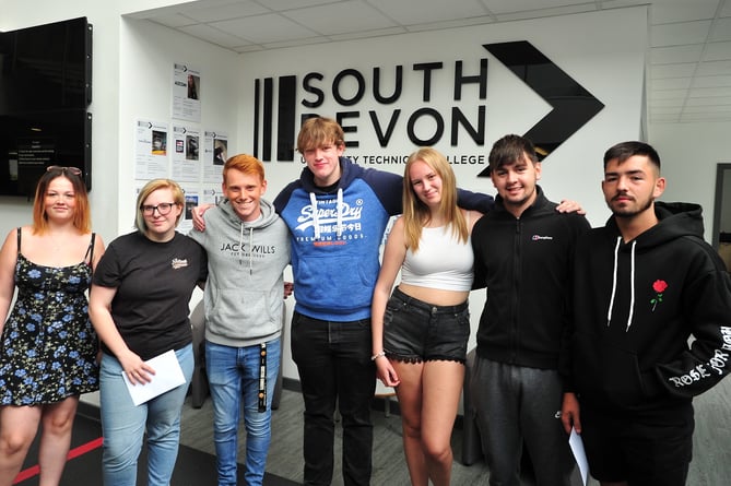 A-Level results at South Devon University Technical College. Some of the early arrivals at the college picking up their results