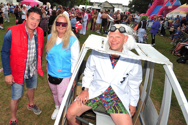 Great Scot, Marty! We’ve got to go back to the pram race. Craig Woodcock, Lynne Graham and Matt Goldworthy.