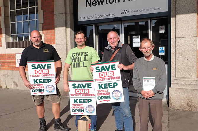 AROUND a dozen activists protested for two hours outside Newton Abbot Railway station, lobbying passengers about the proposed closure of Newton Abbot ticket office and giving out leaflets calling on people to respond to the public consultation by September 1.Picture: Mike Puleston (28-8-23)